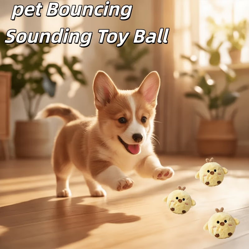 Yellow Chick Pet Interactive Bouncing Squeaky Toy Ball, Dog, Yellow
