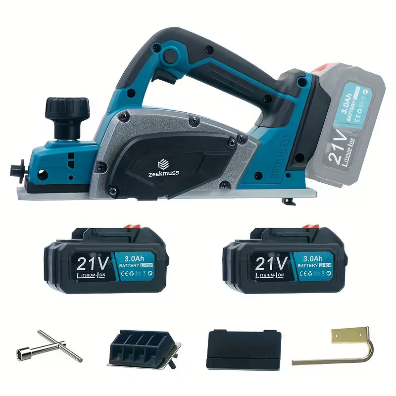 ZEEKMUSS Hand Planer Adjustable Depth 0-1Mm with 2*21V Rechargeable Batteries