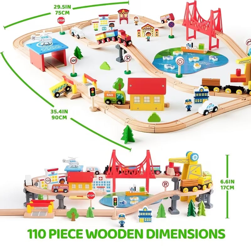 SYNCFUN 110-Piece Wooden Train Set