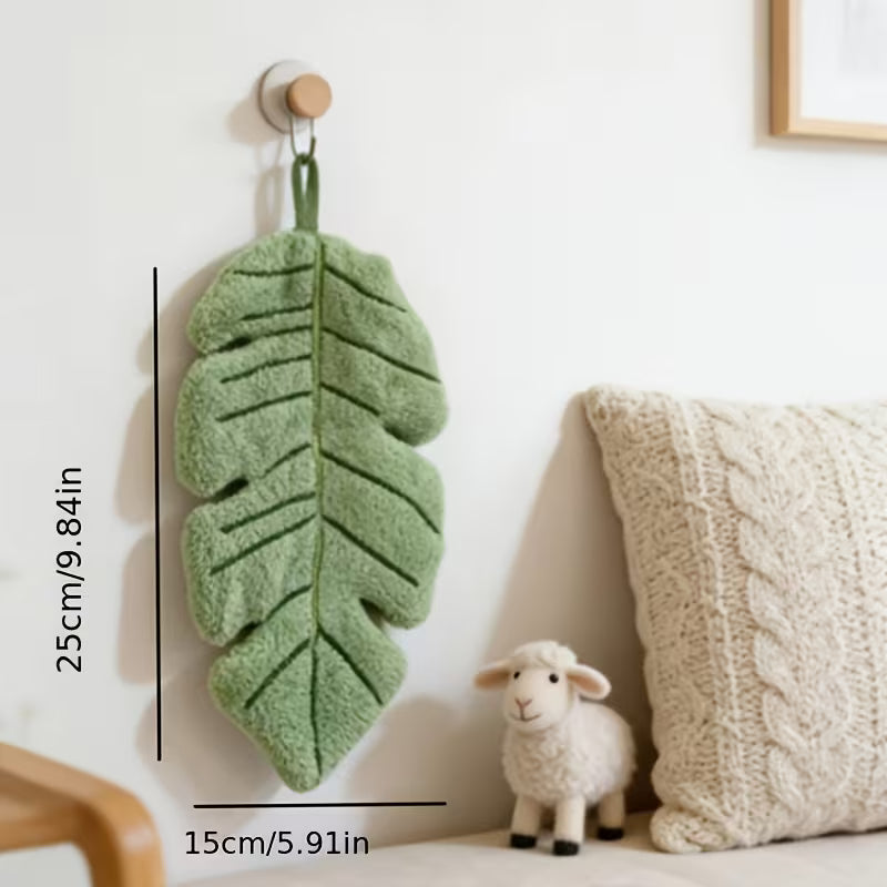 4pcs/Cute Banana Leaf-Shaped Hand Towels, Coral Fleece Material, Highly Absorbent Hanging