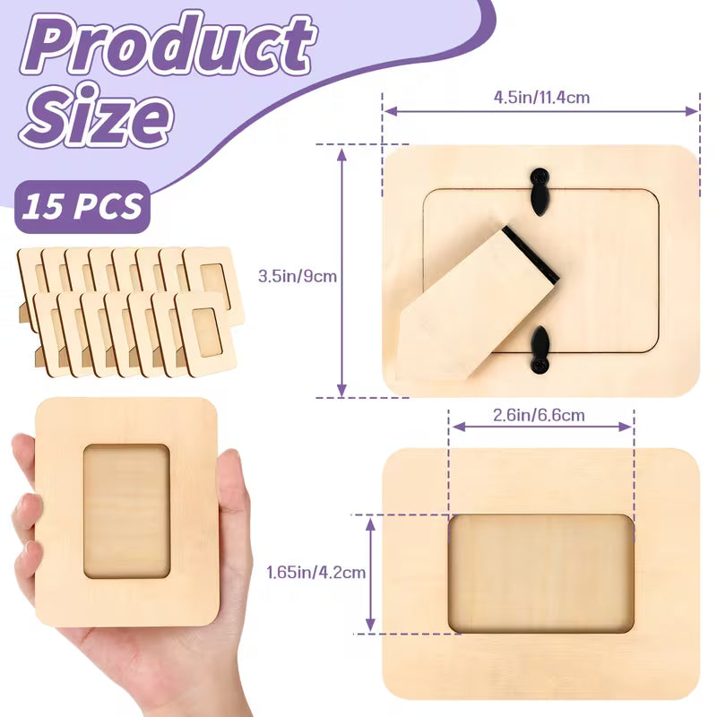 15-Count Mini Wooden Photo Frames, 2 X 3 Inch Photos, Mini Standing Frames