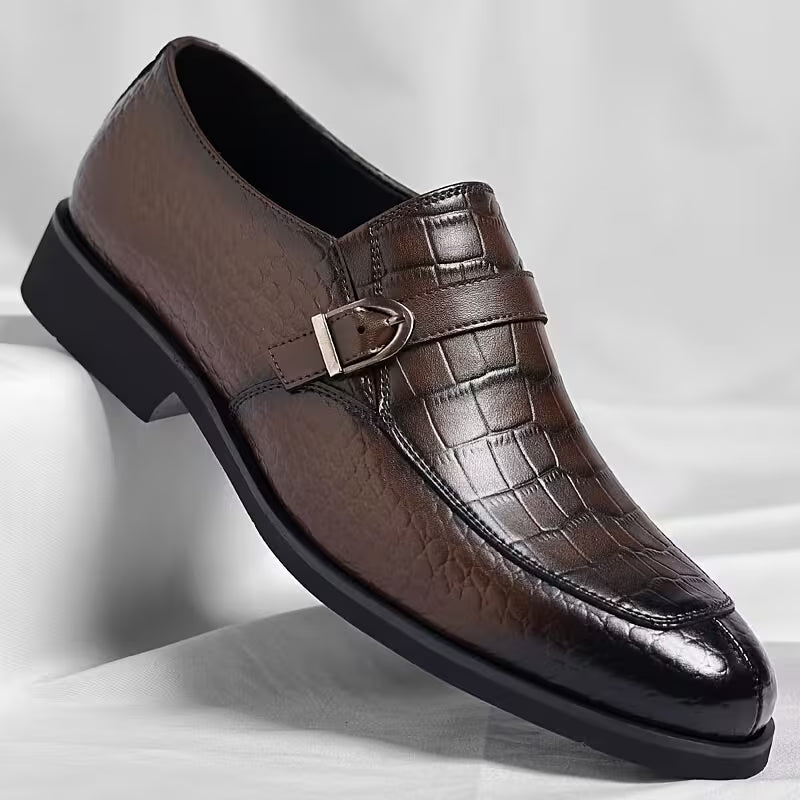 New Men'S Crocodile Pattern Embossed Buckle Design Easy to Put on And Take Off Loafers