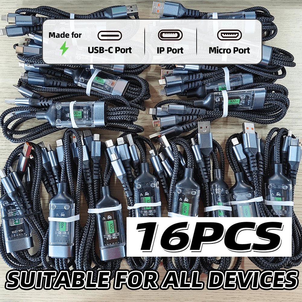 3-in-1, 100W, LED Digital Display Nylon Braided Cable, 16/20pcs, USB Set