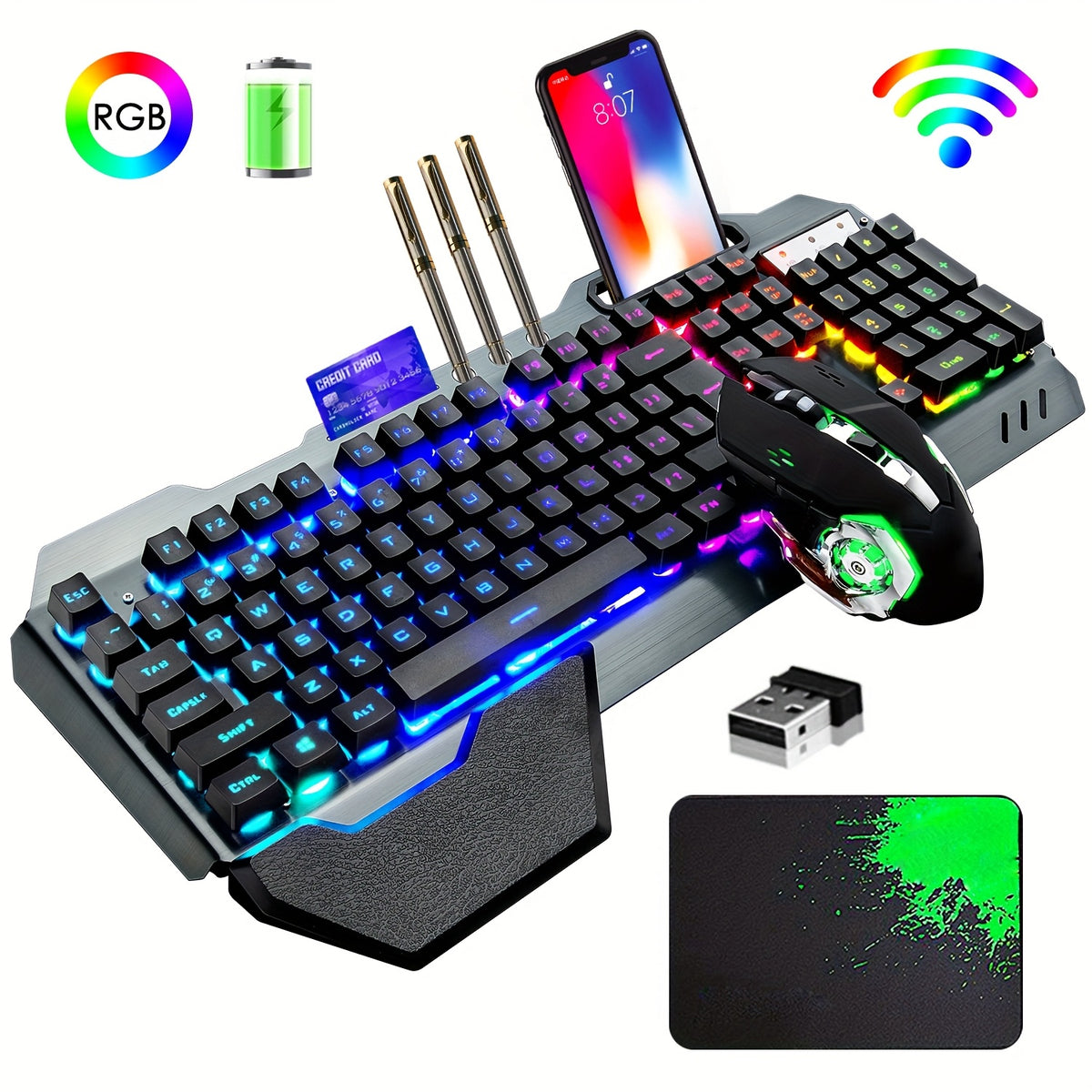 Wireless Gaming Keyboard and Mouse Combo Featuring a Rainbow Backlight