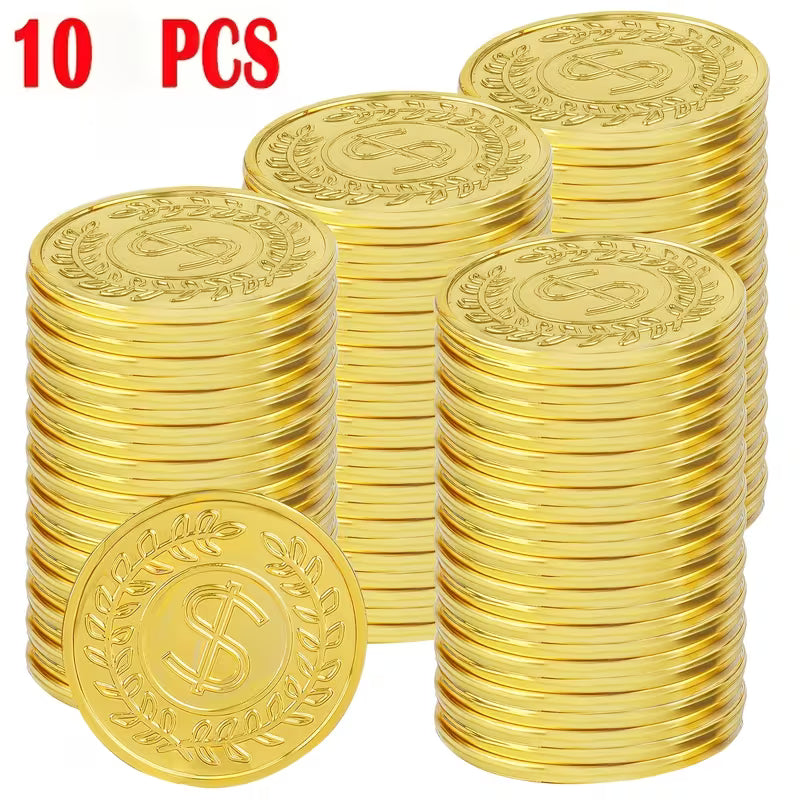 10/50/100-Piece Golden Coins Plastic Play Golden Treasure Coins