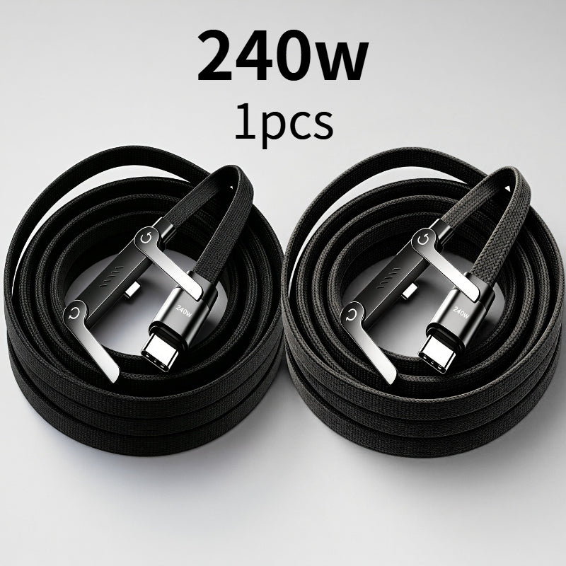 1-Pack 240W Foldable USB-C Fast Charging Data Cable, 90-Degree Swivel