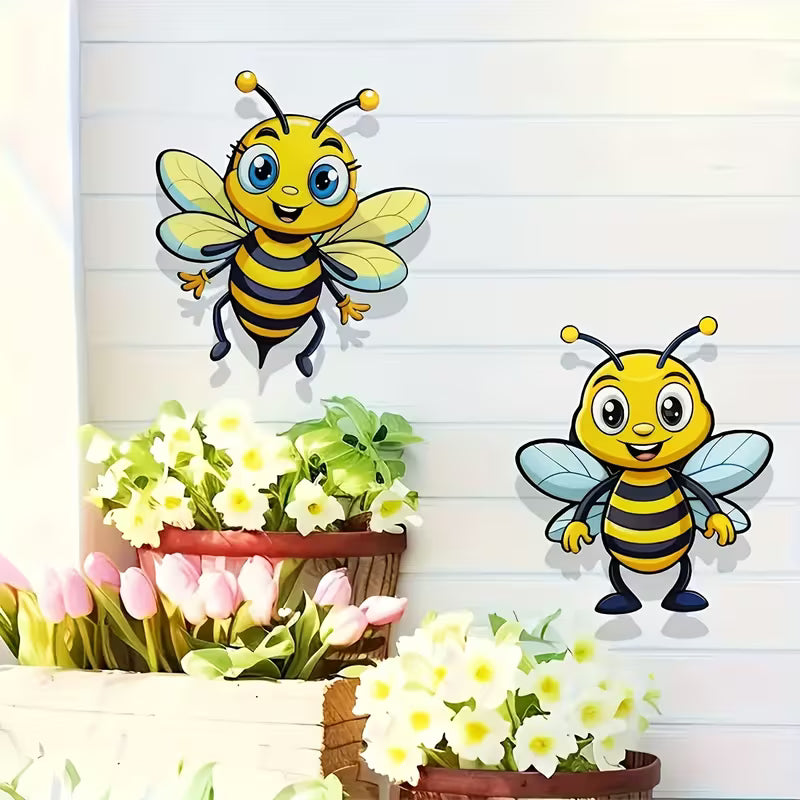2pcs Metal Bee - Outdoor Wall Decor, Durable Iron Bee Statues for Fence