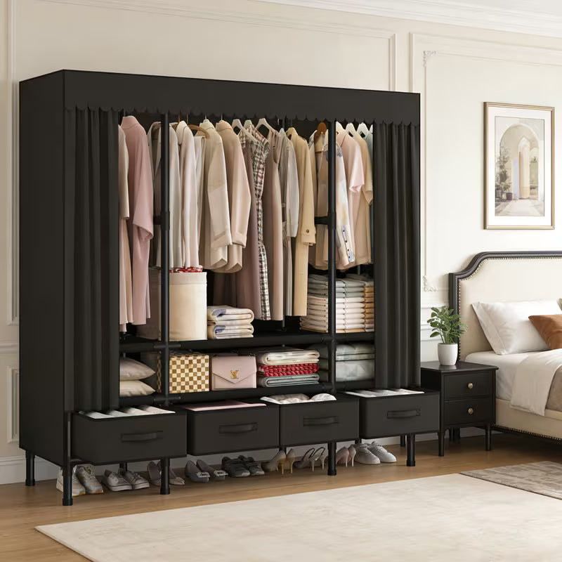 2026 Upgraded Black Portable Closet with 4 Drawers