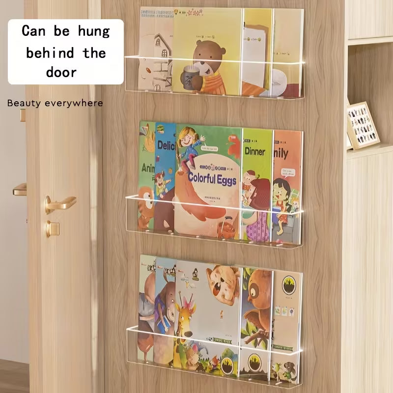 1pc Wall-Mounted Book Storage Rack, Book Display Rack, Picture Book Storage Rack, Transparent