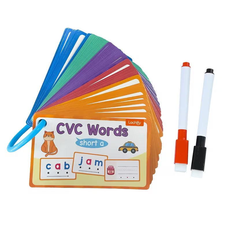 60-Piece Phonics CVC Words Flash Cards/eraseable Writing Game