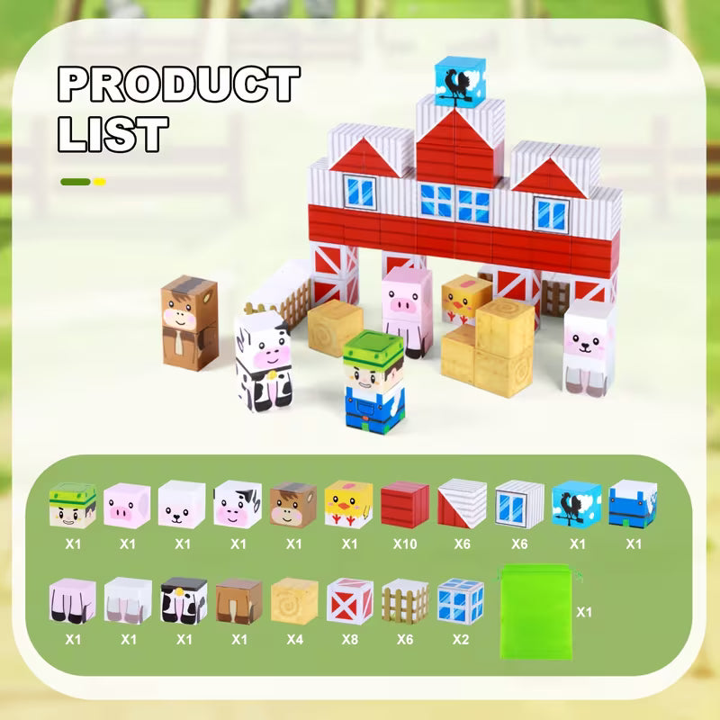 54/150-Piece Farm Animal Magnetic Building Cubes