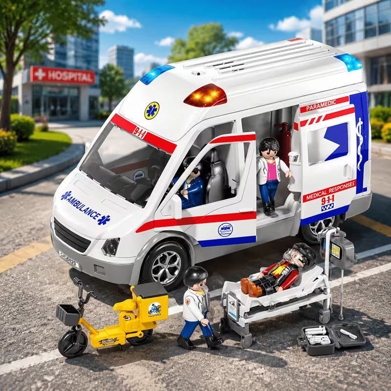 Ambulance Cars Toy for Kids Friction Powered Truck with Light And Sound Emergency Vehicle Toy