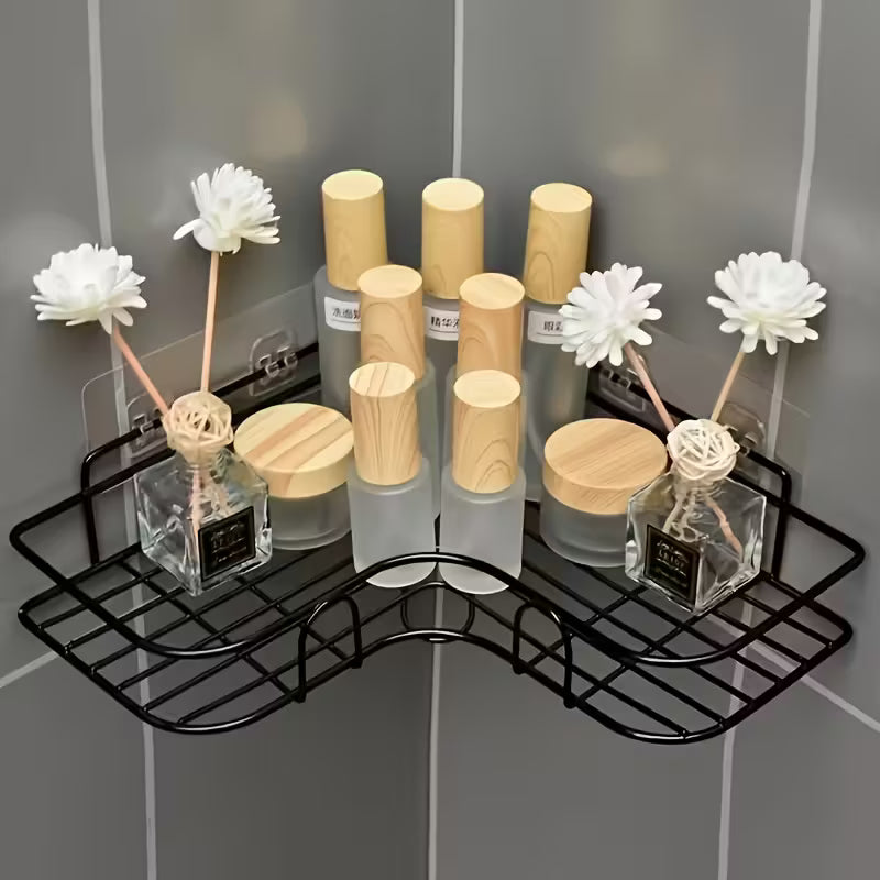 Rust-Resistant Corner Shower Rack - a Wall-Mounted Bathroom, Black