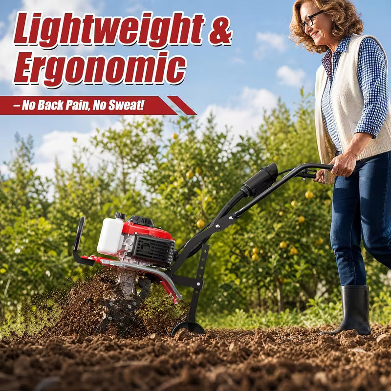 Four-Stroke Gasoline Rotary Tiller, Six-Speed Adjustable Height, 7500 RPM High Speed
