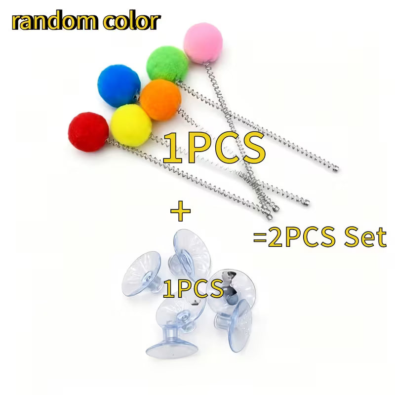 2-Piece Set: 1 Spring Cat Teaser Wand + 1 Suction Cup Base Plush