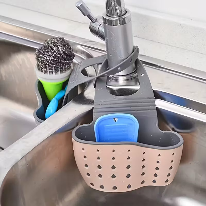 Adjustable Hanging Sink Organizer Basket • Space-saving Sponge Plastic