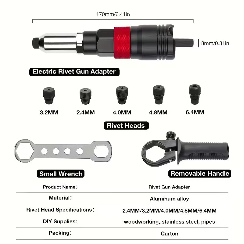 Professional Rivet Machine Kit, Home Riveter Gun Adapter, Multifunctional Automatic Rivet Nailer