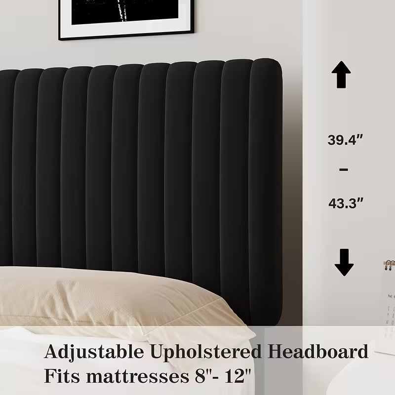 Twin Full Queen King Size Bed Frame, Velvet, Velvet, Black