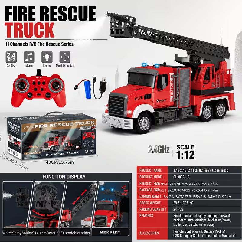 1:12 11 Channels RC Fire Truck 2.4GHz