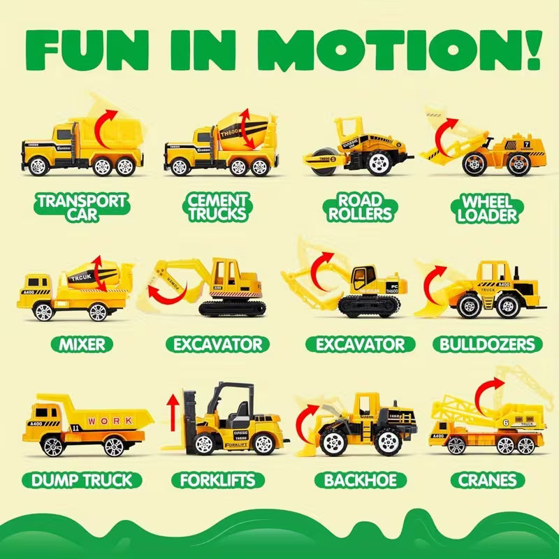 Big Construction Truck with 12 Vehicles & 12 Worker Figures
