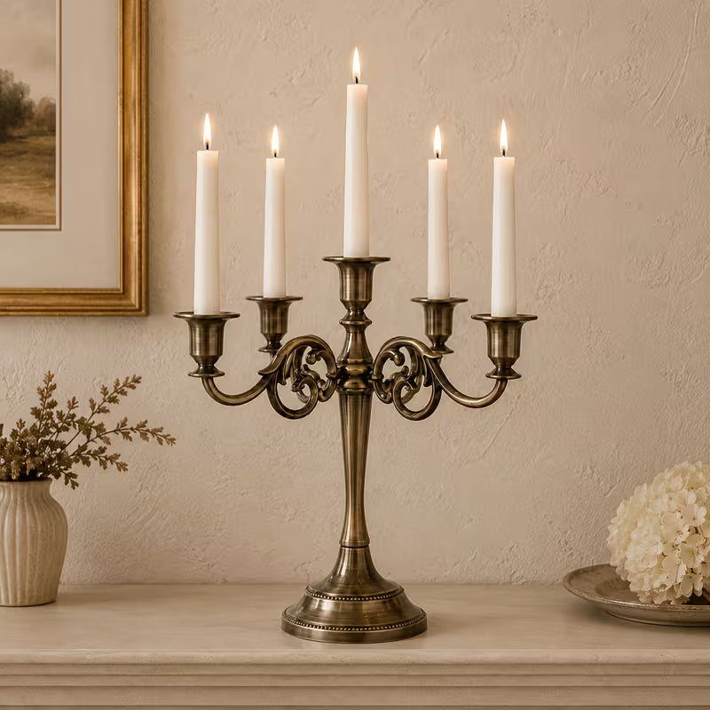 5-Arm Candelabra Candle Holder, Elegant 5-Light Taper Candle Stand Centerpiece for Wedding Table