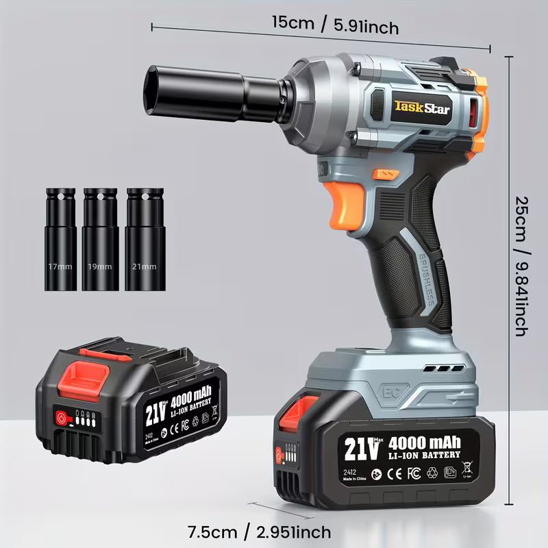 Taskstar 450Nm Cordless Impact Wrench, Includes 4.0Ah Battery And Quick Charger