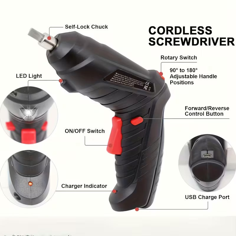 Cordless Electric Screwdriver, Screw Gun, Mini Portable Screwdriver Set for Electric Drill Sets