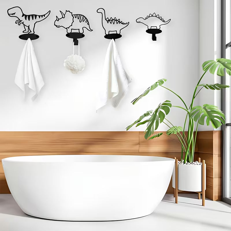 4pcs Art Hook, Cartoon Dinosaur Silhouette Wall-Mounted Coat Hook