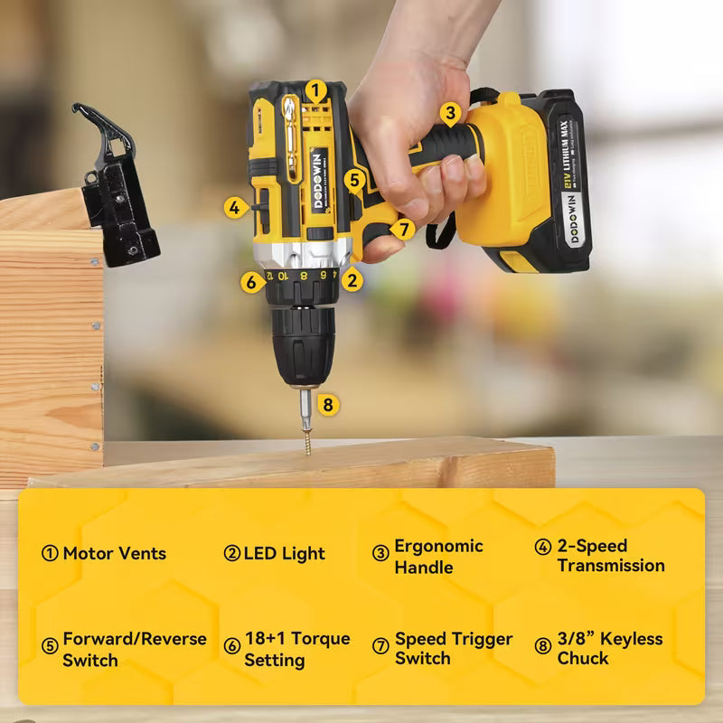 All-In-One 21V Brushless Power Tool Kit for Home - 2/4 Cordless Tools with 2/3 Batteries