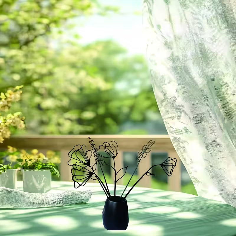 6pcs Set of OHRMBYA Black Metal Artificial Flowers - Minimalist Modern Floral Decor, Elegant