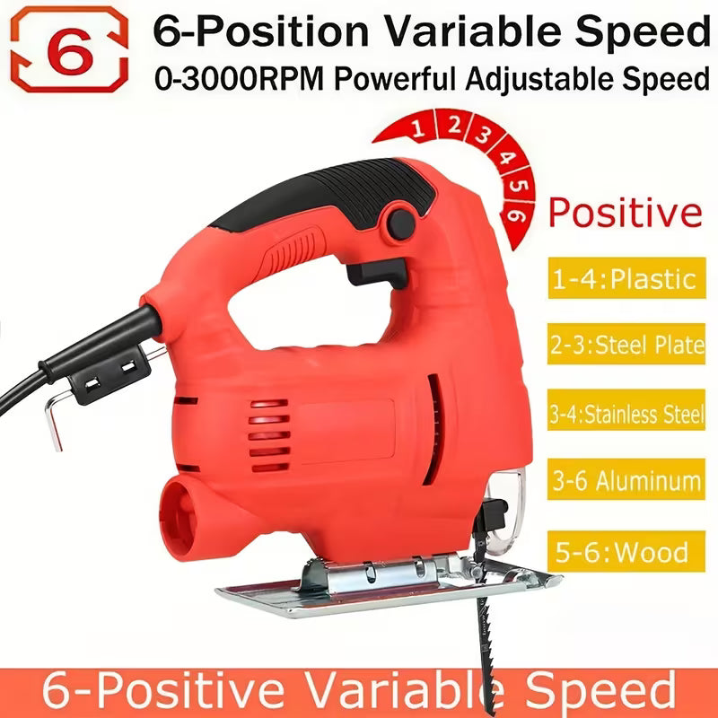 710W Jig Saw 3000RPM Corded Electric Jigsaw 6 Variable Speeds Jigsaw Tool Kit for Wood