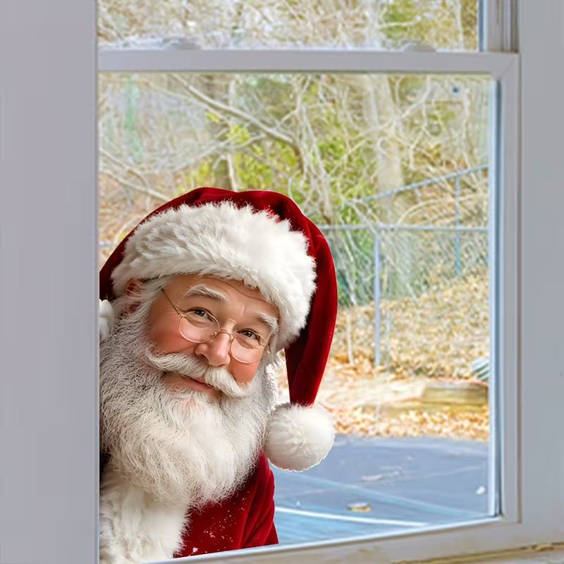 2D Flat - 2D Flat Realistic Peeking Santa, Glass