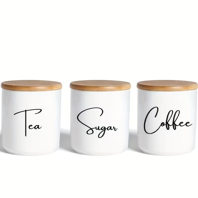 1 Set of 8pcs Vinyl Kitchen Bottle Labels | Suitable for Tea, Coffee, Sugar, Baking, and Salt