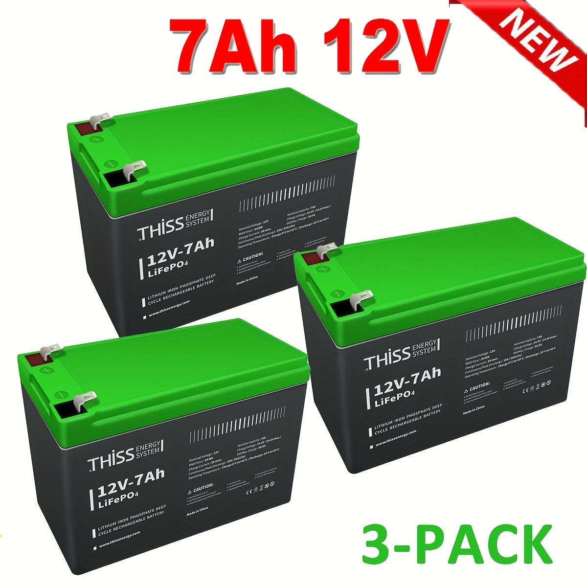 12V 7Ah Lithium Ion Lifepo4 Deep Cycle Battery, 2000+ Cycles Set
