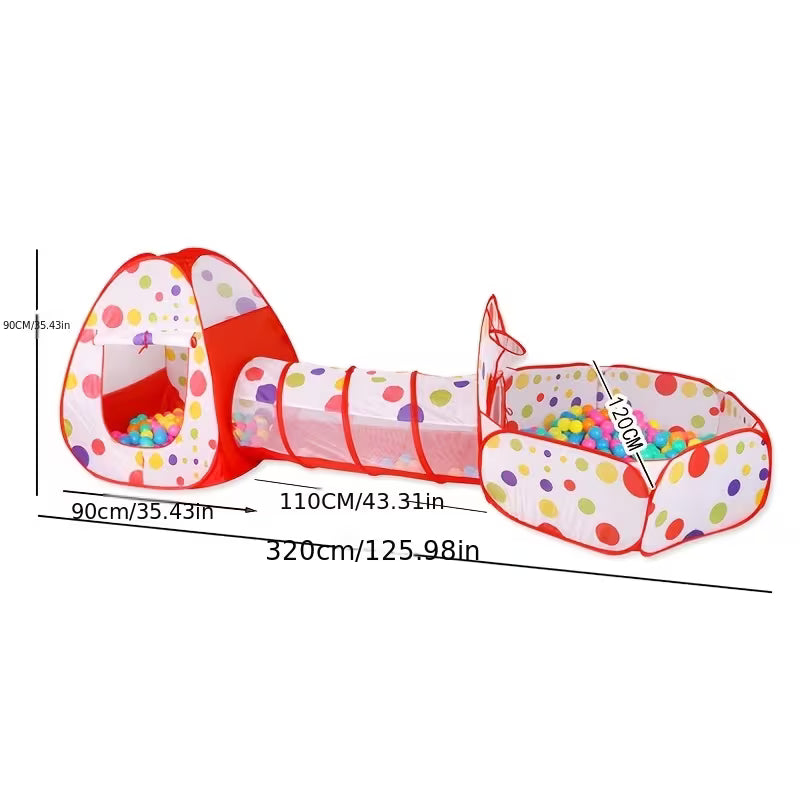 3-In-1 Red Polka Dot Kids Play Tent with Crawl Tunnel and Ball