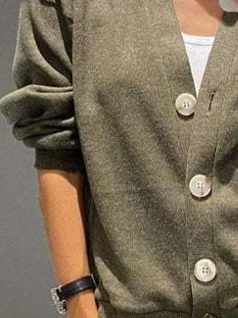 Buttoned Cardigan and High Waist Pocketed Drawstring Pants