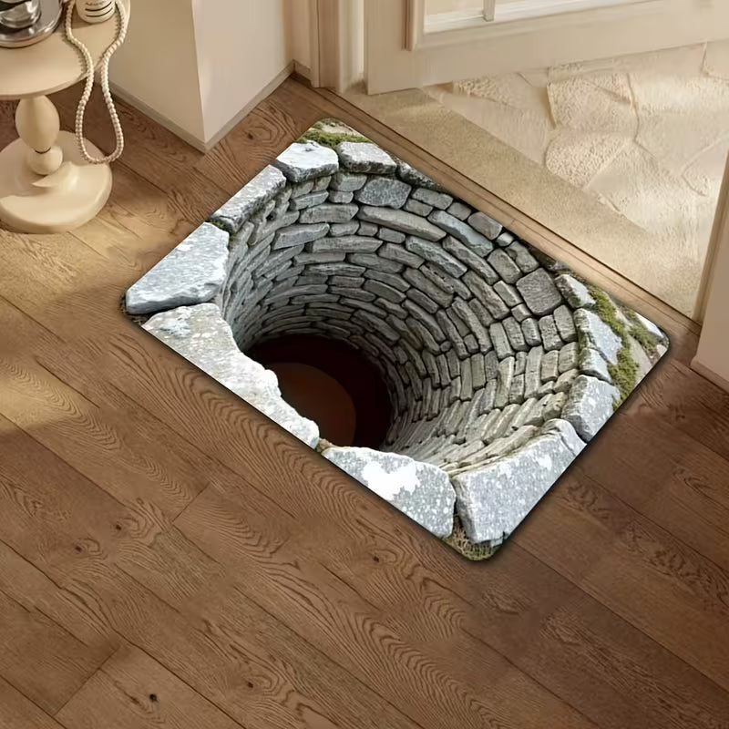 1pc, Endless Deep 3D Printed Anti-Slip Mat - Machine Washable Polyester Fiber, Imitation Stone