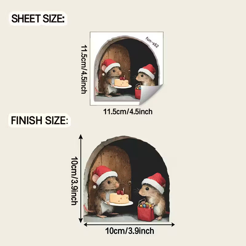 1pc, Wall Sticker, Christmas Mouse Hole, Removable Waterproof PVC Decal