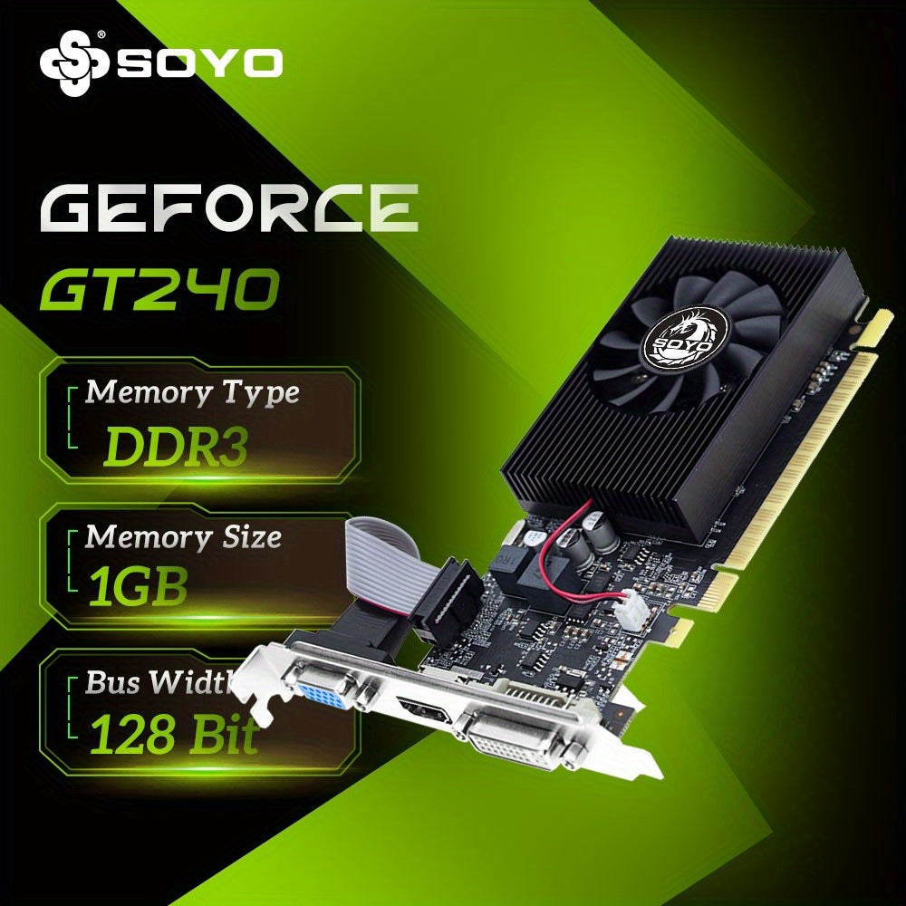 SOYO Geforce GT240 1GB NVIDIA Gaming Graphics Card, DDR3, Black, Black