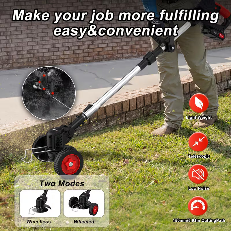 Portable Cordless Electric Lawn Mower, 3-in-1 Trimmer Edger Shrub Cutter W/Adjustable Height &