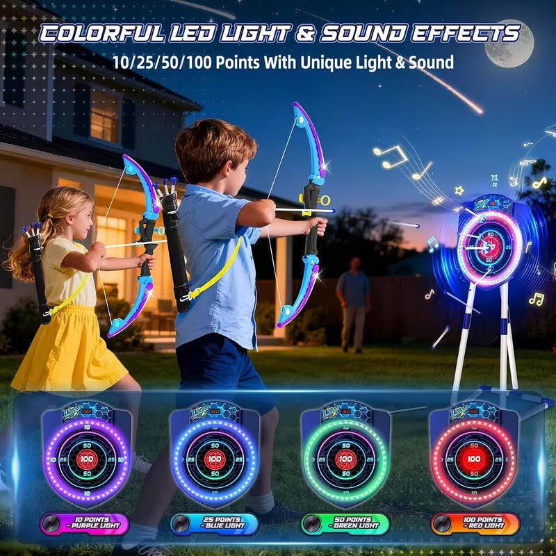 2 Pack LED Bow and Arrow for Kids with Auto Scoring