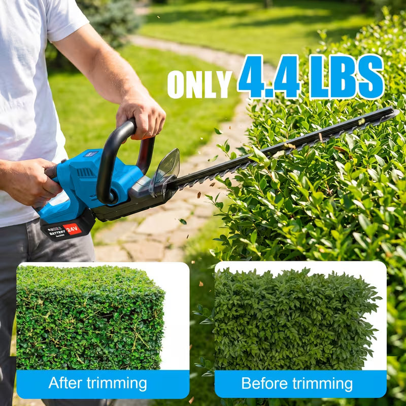 Cordless Hedge Trimmer And Pruner, 21V Battery, 23.64-Inch Blades, Suitable for Lawns, Shrubs