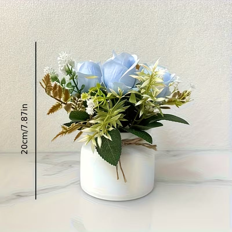 Artificial Rose Potted Plant, Faux Rose Bonsai, Plastic, Plastic