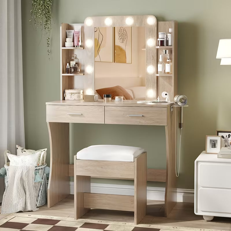 Vanity Desk with LED Lighted Mirror & 10+ Strip