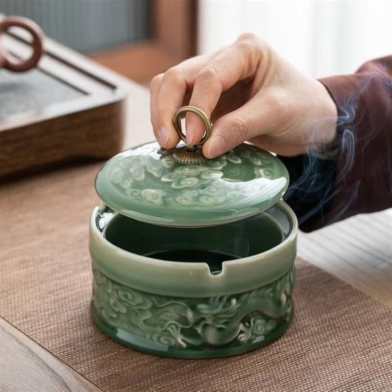 With Lid Table Top Glazed Color Ash Tray