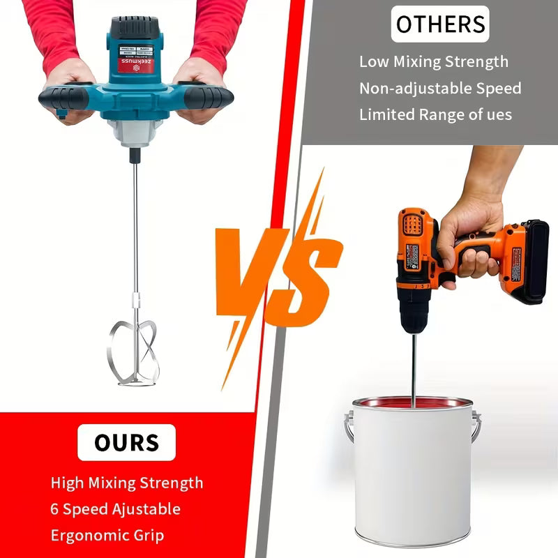 2100W Electric Handheld Cement Mixer with 6 Adjustable Speeds Up to 800 RPM, Ideal for Mixing Paint