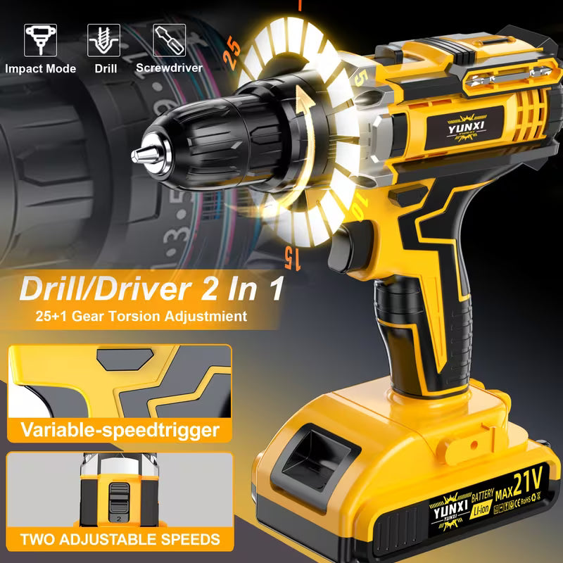 The New Rechargeable Drill, Household Drill, Cordless Power Tool with Lithium Battery