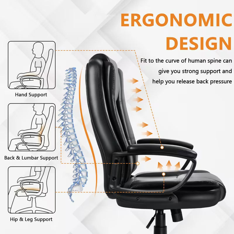 Home Office Desk Chair, 400LBS Big And Tall Computer Executive Chair, Ergonomic PU Leather