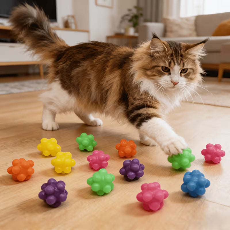 TPR Candy-Colored Rubber Elastic Cat Toys Balls, Interactive Pet Toys Set, Random Color