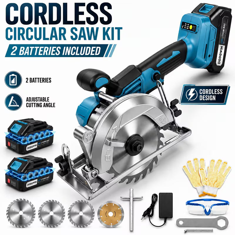 Brushless Circular Saw Kit, 21V, 1/2 Batteries, Charger And Saw Blades Included